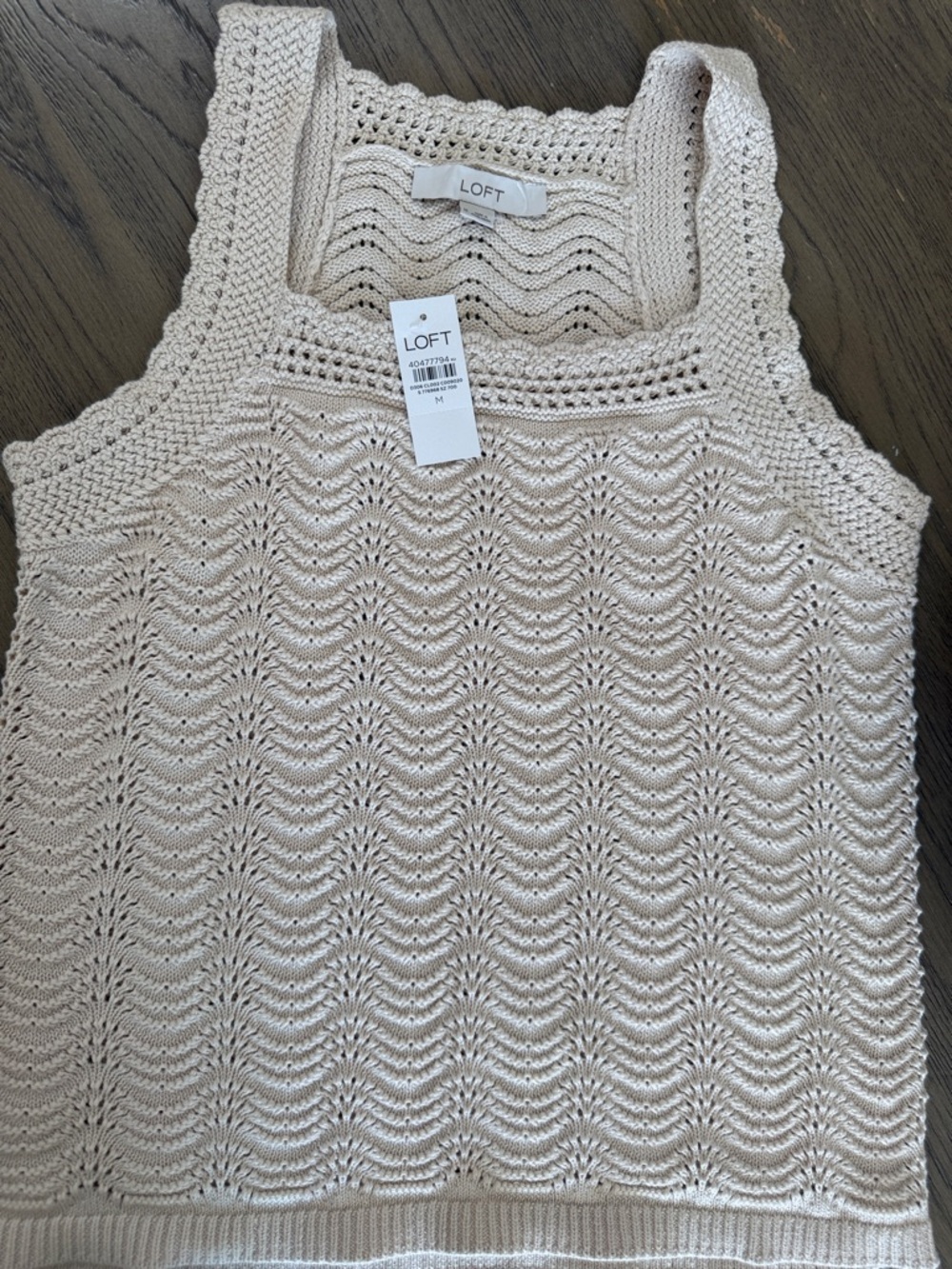 LOFT Cream Openwork Knit Square-Neck Tank